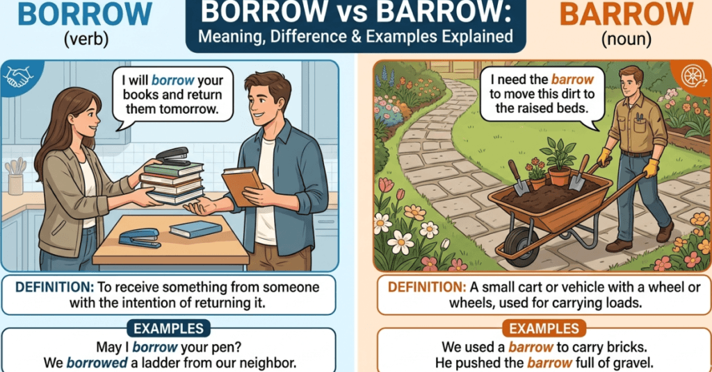 Borrow vs Barrow: Meaning, Difference & Examples Explained