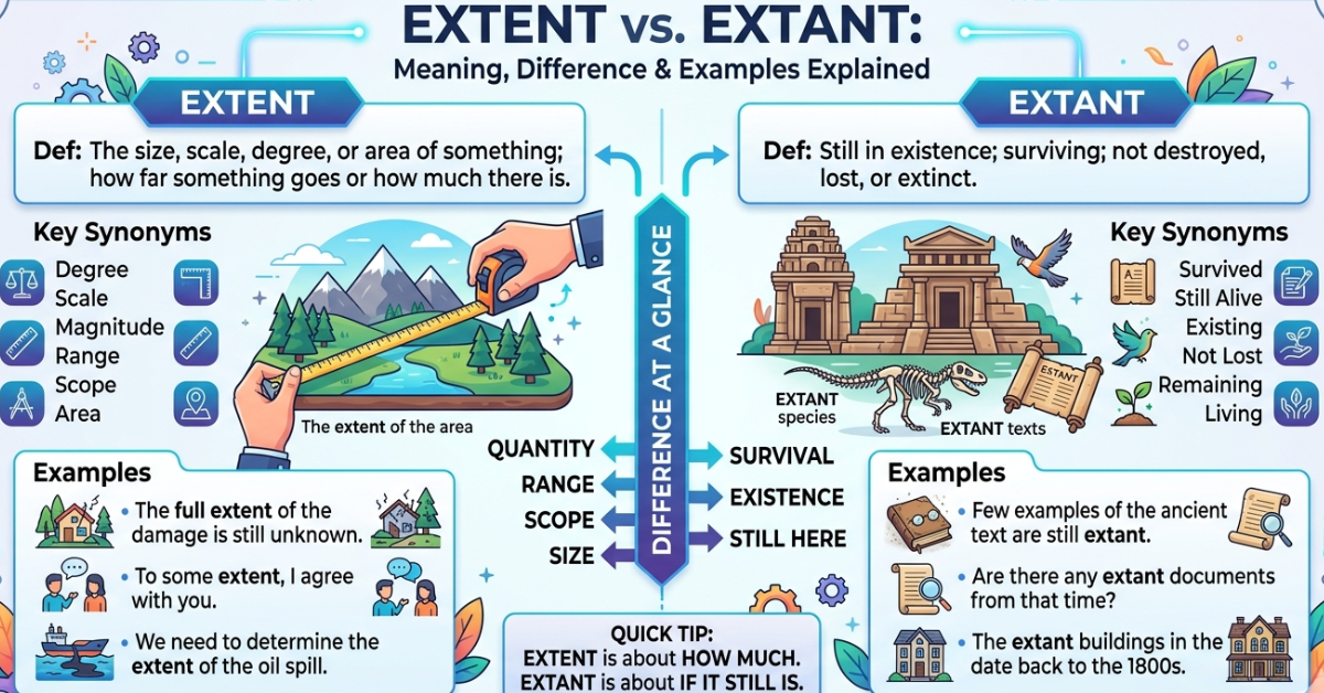 Extent vs Extant: Meaning, Difference & Examples Explained