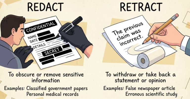 Redact vs Retract: Meaning, Differences & Examples