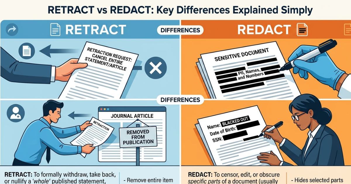 Retract vs Redact: Key Differences Explained Simply