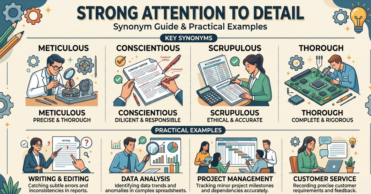 Strong Attention to Detail Synonym Guide & Examples