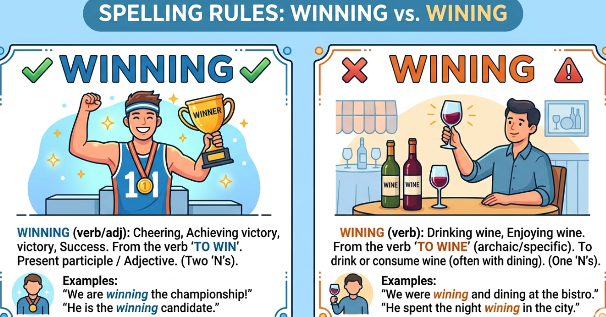 Wining or Winning: Correct Spelling Explained Clearly