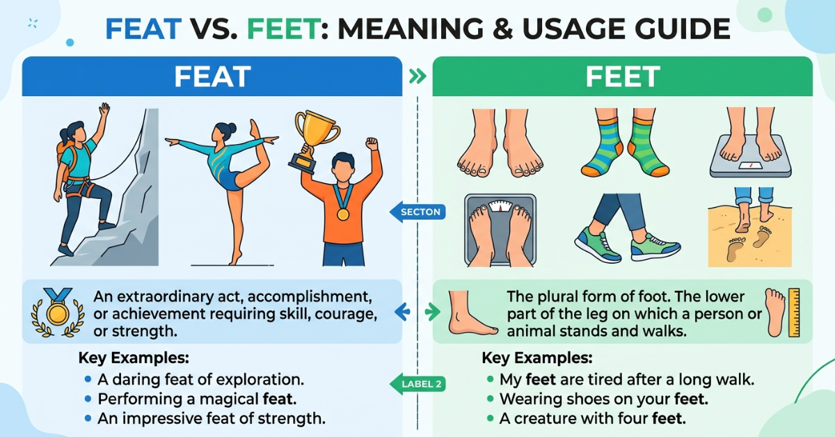 Feat vs Feet: Meaning, Difference & Usage Guide
