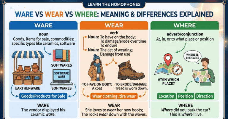 Ware vs Wear vs Where: Meaning & Differences Explained